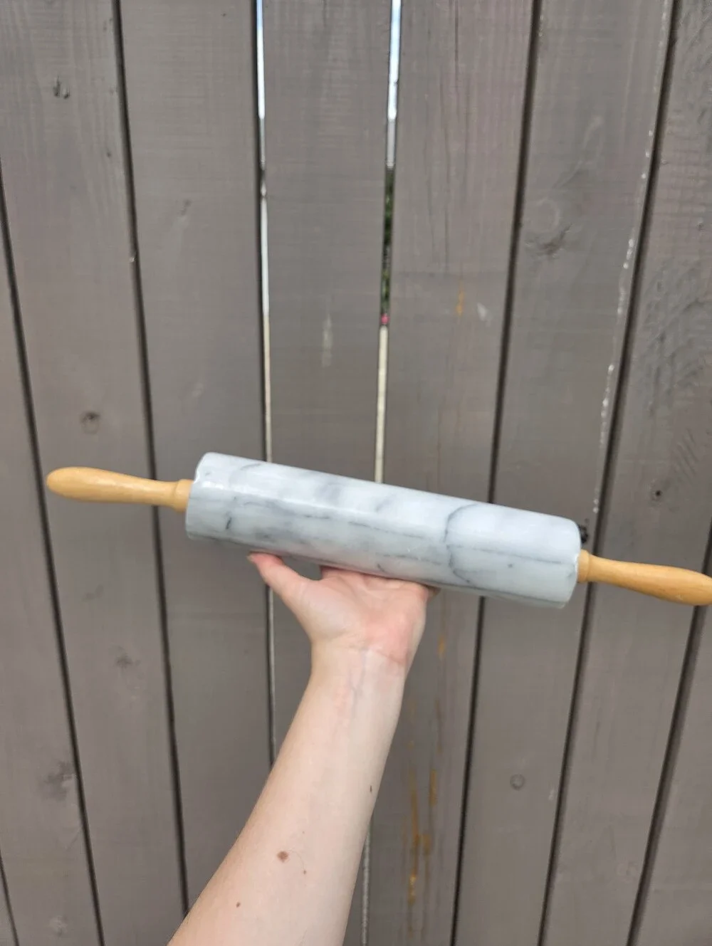Vintage Marble Rolling Pin with Wood Handles - Gray Marble